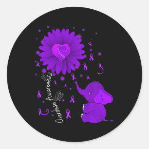Purple Ribbon Daisy Flower Elephant Overdose Aware Classic Round Sticker