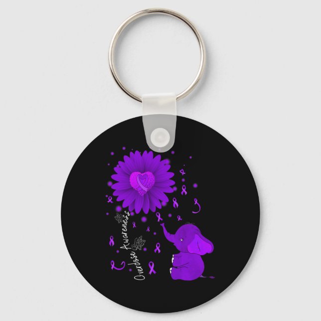 Purple Ribbon Daisy Flower Elephant Overdose Aware Key Ring (Front)