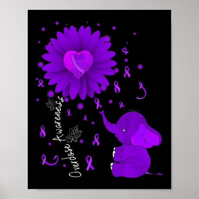 Purple Ribbon Daisy Flower Elephant Overdose Aware Poster (Front)