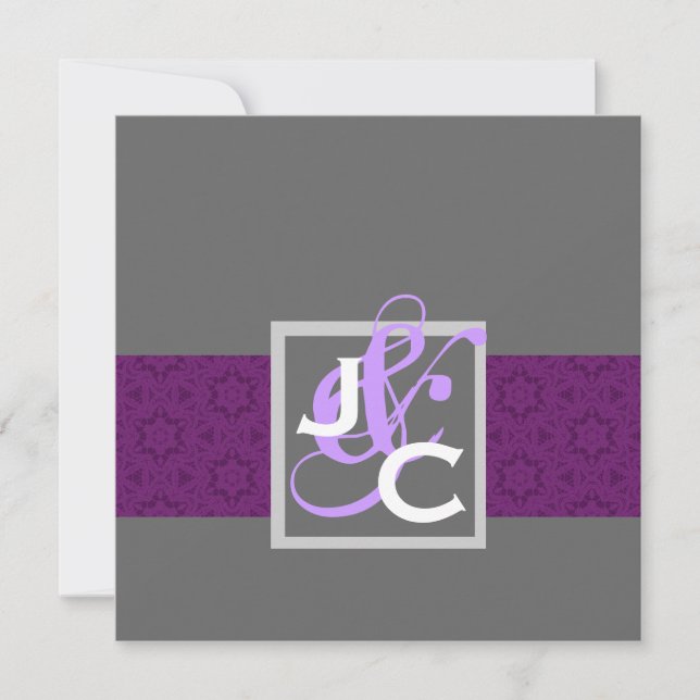 Purple Ribbon Damask Wedding Template (Front)