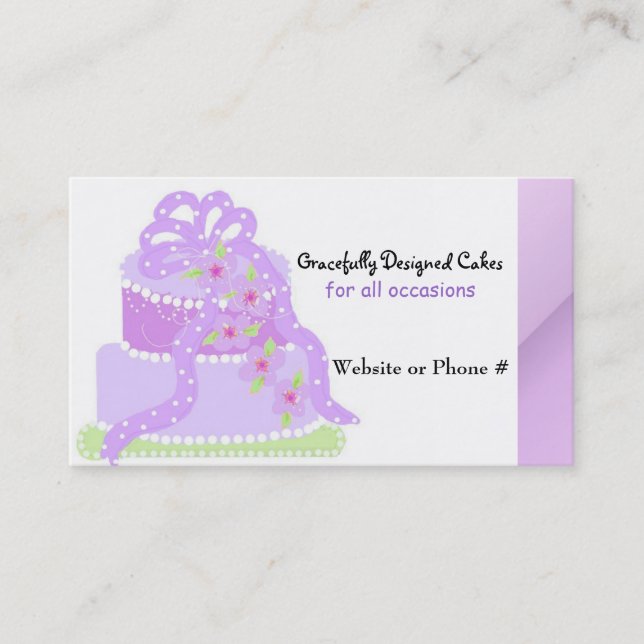 Purple Ribbon Designer Cake Business Card (Front)
