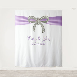 Purple Ribbon Diamond Bow Wedding Backdrop Tapestry