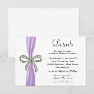 Purple Ribbon Diamond Bow Wedding Details Enclosure Card