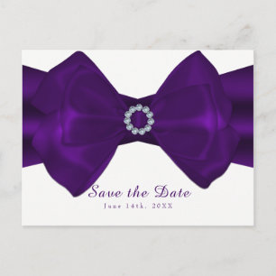 Purple Ribbon & Diamonds Elegant Save the Date Announcement Postcard