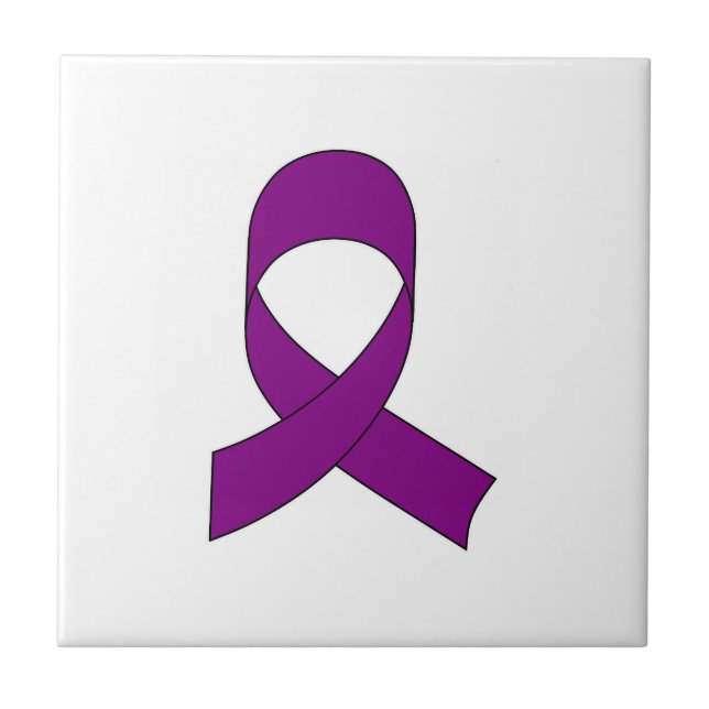 Purple Ribbon Drawing Ceramic Tile (Front)