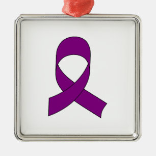 Purple Ribbon Drawing Metal Ornament