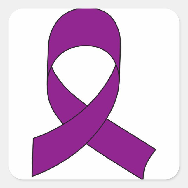 Purple Ribbon Drawing Square Sticker (Front)