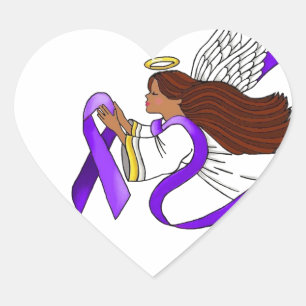 "Purple Ribbon" Ethnic Angel of Awareness Heart Sticker