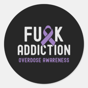 Purple Ribbon Fck Addiction Overdose Awareness 2 Classic Round Sticker