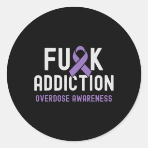 Purple Ribbon Fck Addiction Overdose Awareness 2  Classic Round Sticker