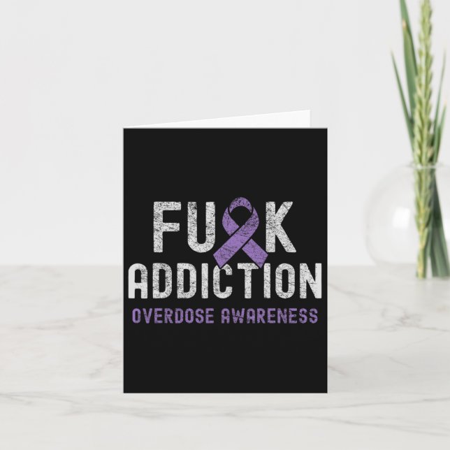Purple Ribbon Fck Addiction Overdose Awareness  Card (Front)