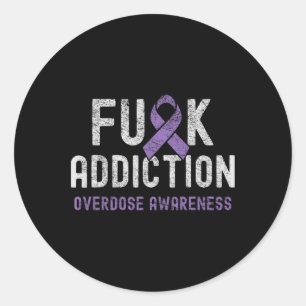 Purple Ribbon Fck Addiction Overdose Awareness Classic Round Sticker