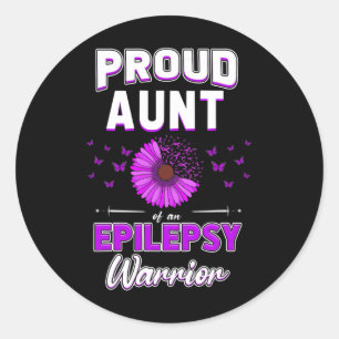 Purple Ribbon Flower Proud Aunt Nephew Niece Epile Classic Round Sticker
