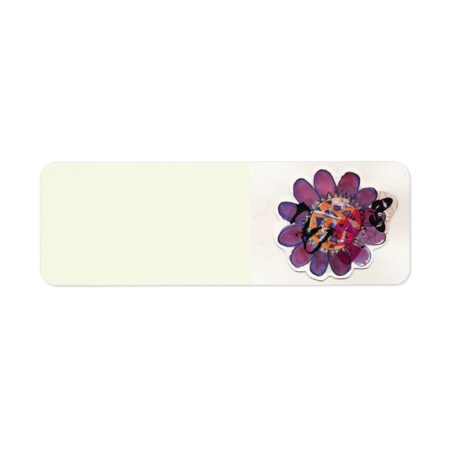 Purple  Ribbon Flower Return Address Label (Front)