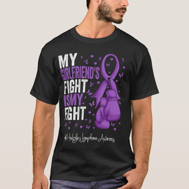 Purple Ribbon Girlfriend Hodgkins Lymphoma Awarene T-Shirt (Front)