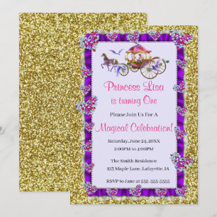 Purple Ribbon Gold Glitter Royal Princess Birthday Invitation
