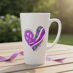 Purple Ribbon Heart Epilepsy Awareness Latte Mug
