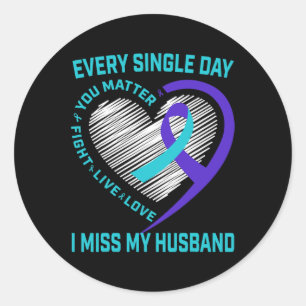 Purple Ribbon Heart Husband Suicide Awareness Grap Classic Round Sticker