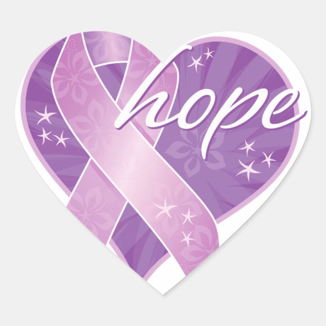 purple ribbon hope heart sticker (Front)