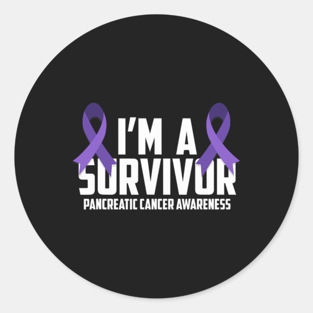 Purple Ribbon Im A Survivor Pancreatic Cancer Awar Classic Round Sticker (Front)