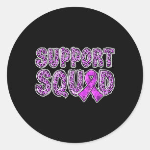 Purple Ribbon Leopard Print Support Squad Overdose Classic Round Sticker
