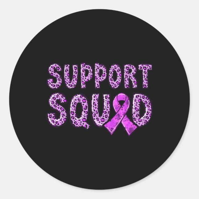 Purple Ribbon Leopard Print Support Squad Overdose Classic Round Sticker (Front)