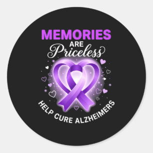 Purple ribbon memories are priceless alzheimer’s classic round sticker