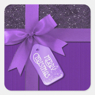 Purple Ribbon Merry Christmas Gift Stickers