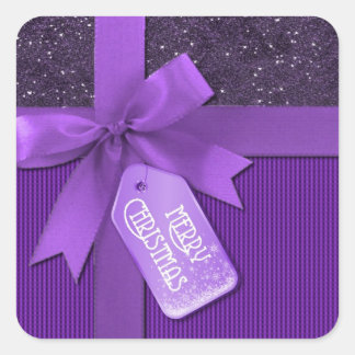 Purple Ribbon Merry Christmas Gift Stickers