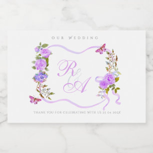 Purple Ribbon Monogram Wedding  Food Label