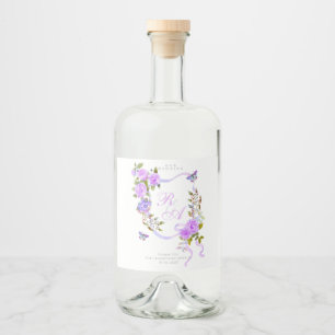 Purple Ribbon Monogram Wedding Liquor Bottle Label