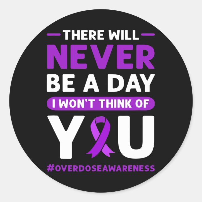 Purple Ribbon. Overdose Awareness 2  Classic Round Sticker (Front)