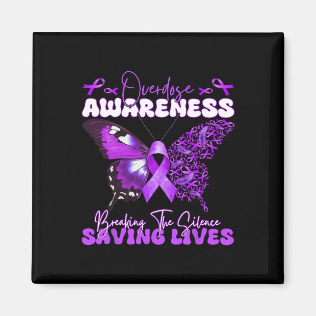 Purple Ribbon Overdose Awareness Day Butterfly Sup Magnet (Front)