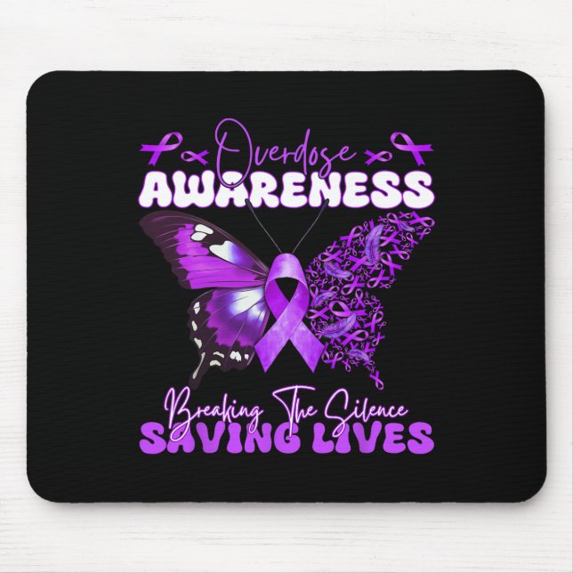 Purple Ribbon Overdose Awareness Day Butterfly Sup Mouse Pad (Front)