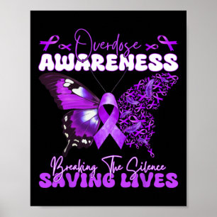 Purple Ribbon Overdose Awareness Day Butterfly Sup Poster