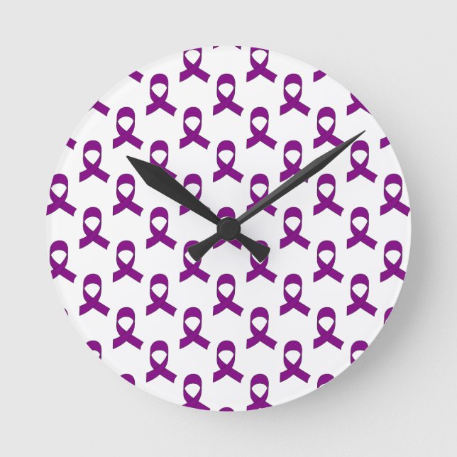 Purple Ribbon Pattern Round Clock (Front)