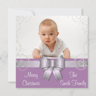 Purple Ribbon Photo Christmas Card