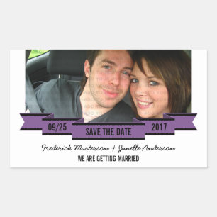 Purple Ribbon Photo Save the Date Stickers