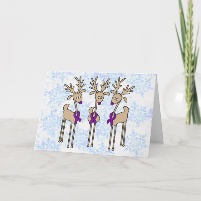 Purple Ribbon Reindeer - Alzheimer's Disease Holiday Card (Front)
