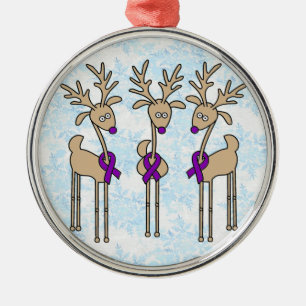 Purple Ribbon Reindeer - Alzheimer's Disease Metal Tree Decoration