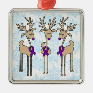 Purple Ribbon Reindeer - Alzheimer's Disease Metal Tree Decoration