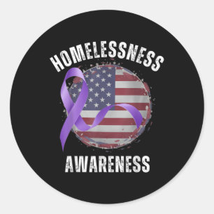 Purple Ribbon Retro Grunge Usa Flag Homelessness A Classic Round Sticker