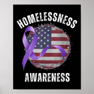 Purple Ribbon Retro Grunge Usa Flag Homelessness A Poster