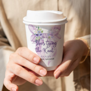 Purple Ribbon She's Tying the Knot Bridal Shower Paper Cups