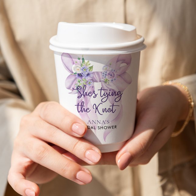 Purple Ribbon She's Tying the Knot Bridal Shower Paper Cups (Creator Uploaded)