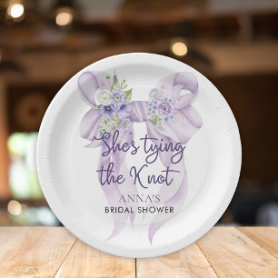 Purple Ribbon She's Tying the Knot Bridal Shower Paper Plate