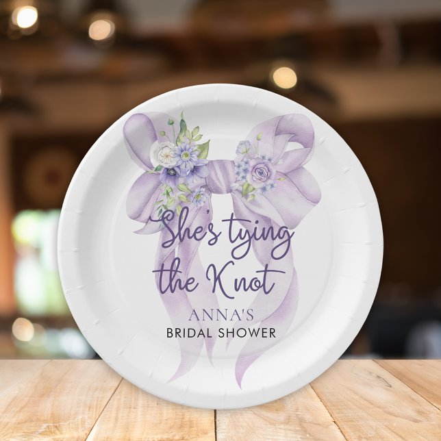 Purple Ribbon She's Tying the Knot Bridal Shower Paper Plate (Creator Uploaded)