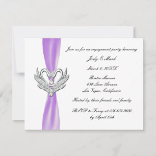 Purple Ribbon Silver Swans Engagement Party Invite