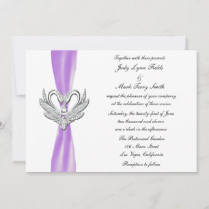 Purple Ribbon Silver Swans Invitation