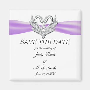 Purple Ribbon Silver Swans Save The Date Magnet